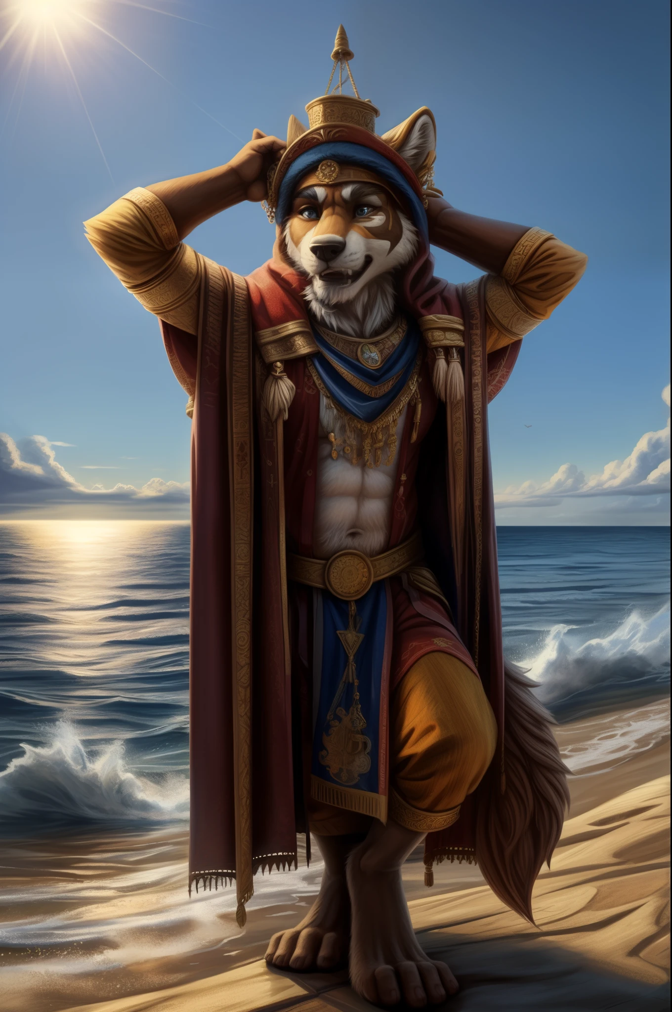 (((Barefoot furry character, full body, cinematic setting, male))) 

Masquerading as a man with a reason.
My charade is the event of the season
and if I claim to be a wise man, well
it surely means that I don't know.

On a stormy sea of moving emotion
tossed about I'm like a ship on the ocean.
I set a course for winds of fortune,
but I hear the voices say:

(Carry on my wayward son.)
(There'll be peace when you are done.)
(Lay your weary head to rest.)
(Don't you cry no more.)

BREAK, detailed background, 8K, (masterpiece:1.5), intricate details, highly detailed, extreme detail, octane render, fine art, best quality, highres, (detailed face:1.5), ((full_body)), UHD, (((perfect hands)))