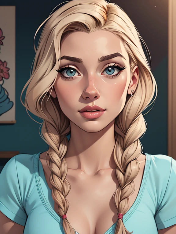 Personagem Yvonne Strahovski sem roupas  nua pelada sem roupas  magem de desenho animado de uma mulher .cartoon style illustration, estilo de arte dos desenhos animados, estilo de arte dos desenhos animados, digital illustration style, design de personagens altamente detalhado, arte digital detalhada fofa, floresta  Design de personagens de retrato, beautiful digital illustration, retrato de alta qualidade, Arte em quadrinhos, mulher jovem.  expression of sexual desire well-aligned braided hair 