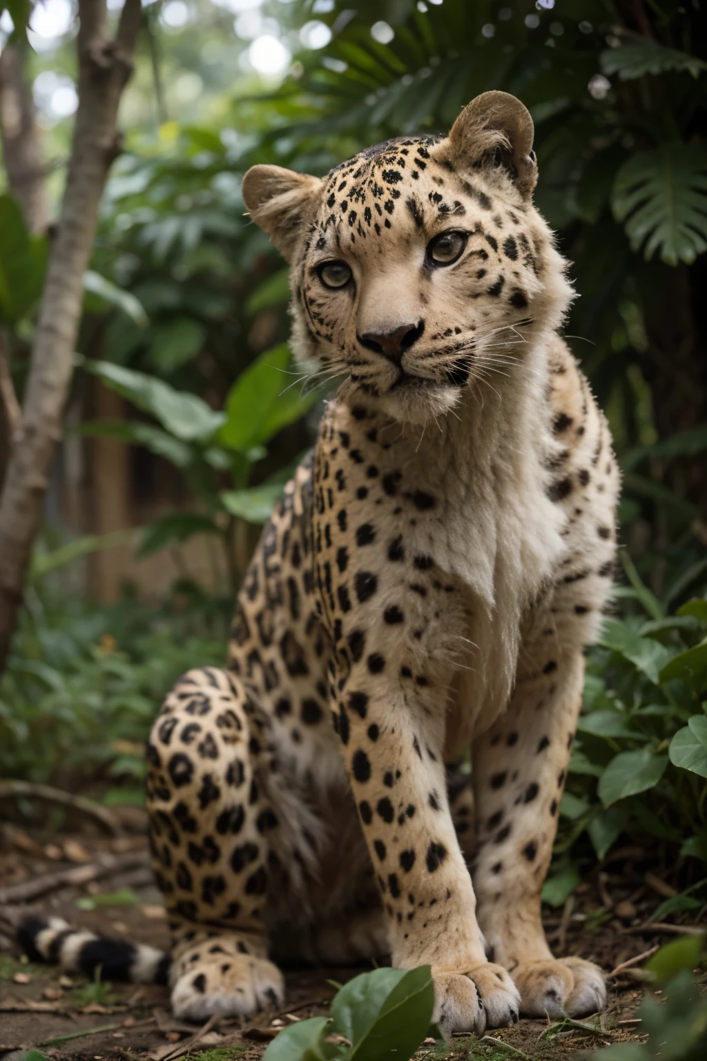 floresta, Um leopardo no centro da imagem, olhando diretamente para o observador, corpo inteiro,