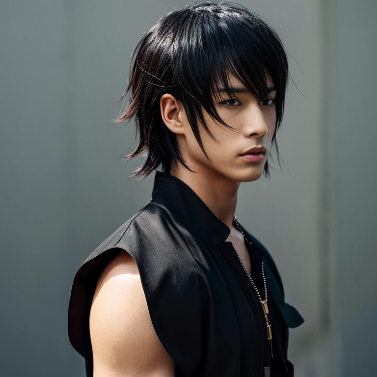 1 man, Japanese man, male, Asian eyes, muscular, broad shoulders, dragon,hairstyle Visual Kei style, hair Visual Kei, black men's shirt and black pants, ultra detailed face, hyperrealistic, realistic representation, 30 years old!,age 30 years! Blonde hair, long hair.