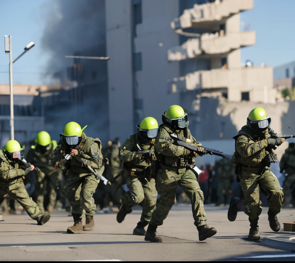 A group of soldiers in the field billowed smoke, police officers under heavy fire, :6 smoke grenades, Tear gas and smoke, smoke bombs, tear gas, smoke bombs, Chaotic riots in 2022, soldiers charging the enemy, Smoke Wars, Mechanized police infantry, Siren in smoke, action scene from the film, Charge explosives