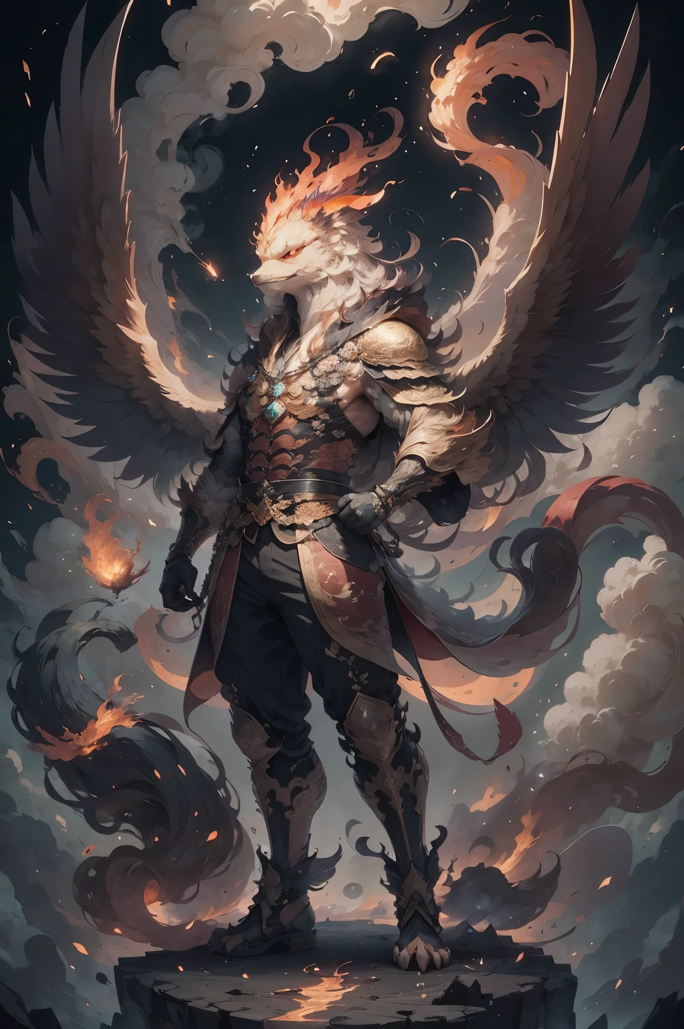 yaoguai,(pheonix),claw,cloudy,1boy,
(masterpiece:1.2),best quality,
ultra-detailed,hands_on_hips,boxer,