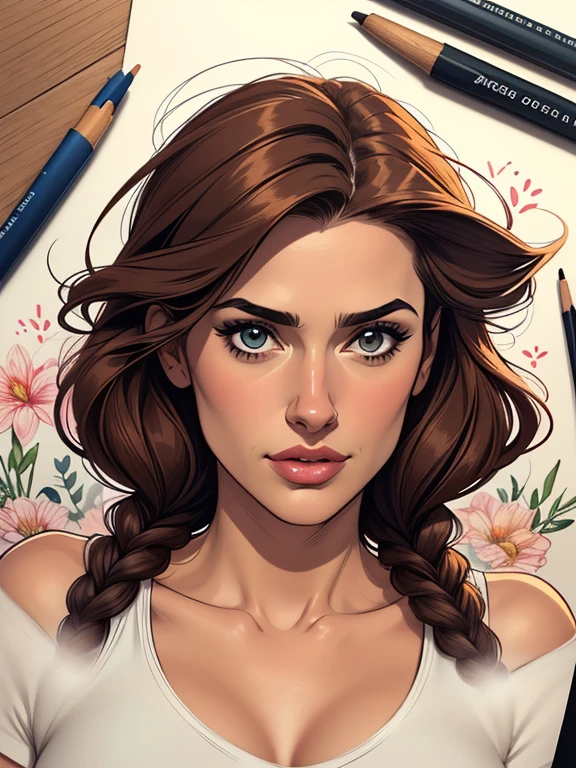 Personagem Salma Hayek sem roupas  nua pelada sem roupas  magem de desenho animado de uma mulher .cartoon style illustration, estilo de arte dos desenhos animados, estilo de arte dos desenhos animados, digital illustration style, design de personagens altamente detalhado, arte digital detalhada fofa, floresta  Design de personagens de retrato, beautiful digital illustration, retrato de alta qualidade, Arte em quadrinhos, mulher jovem.  expression of sexual desire well-aligned braided hair 