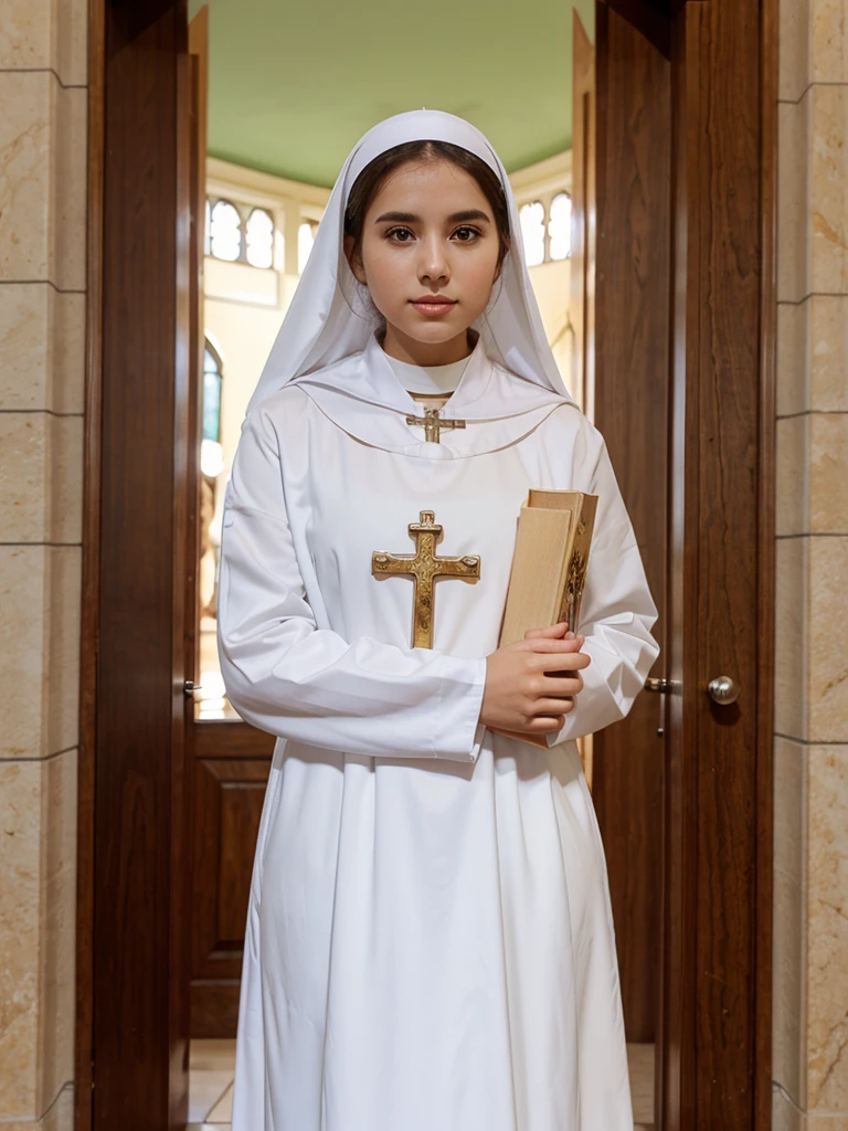 Beautiful girl in Catholic religious nun outfit with long sleeves (mostrando os seios)