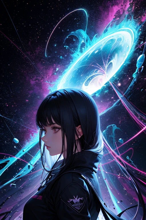 A stunning woman surrounded by a swirling nanodusty plasma in electric blue and vibrant purple, vibrant colors, surreal and mysterious, hyperrealistic, modern art, digital painting, trending in Artstation, cinematic lighting, and dynamic composition.