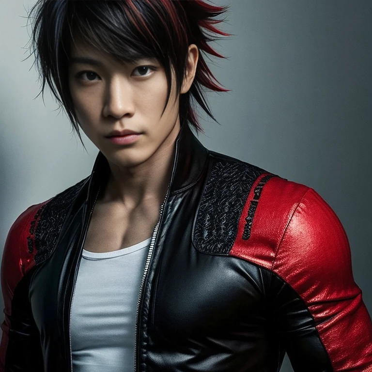 1 man, Japanese man, male, Asian eyes, muscular, broad shoulders, dragon,hairstyle Visual Kei style, hair Visual Kei, black men's shirt and black pants, ultra detailed face, hyperrealistic, realistic representation, 30 years old, ,age 30 years, Blonde hair, long hair.