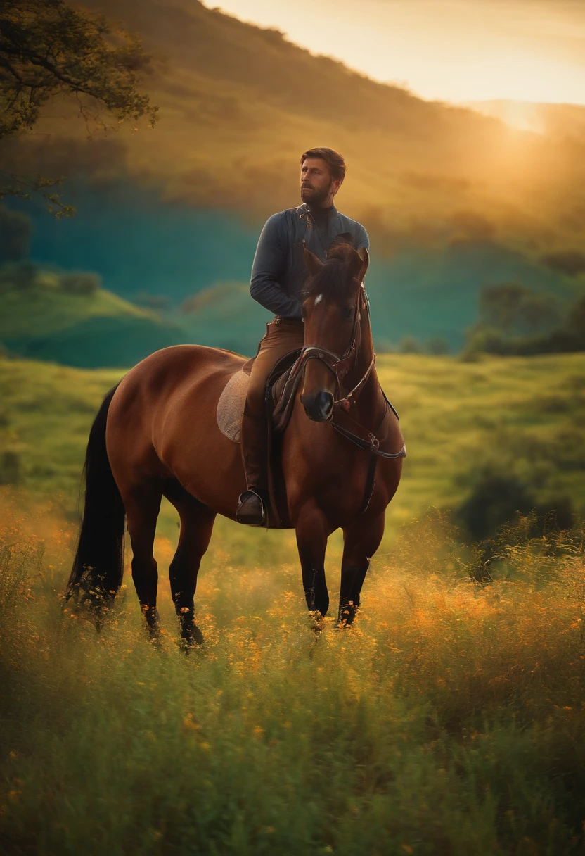 Um  em cima de um cavalo 