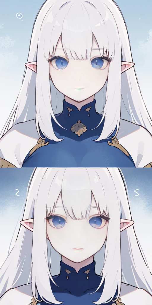 Big ,blue skin color,white hair,blue ayes,pointy ears, hyper realistic, Ultra detail, high res