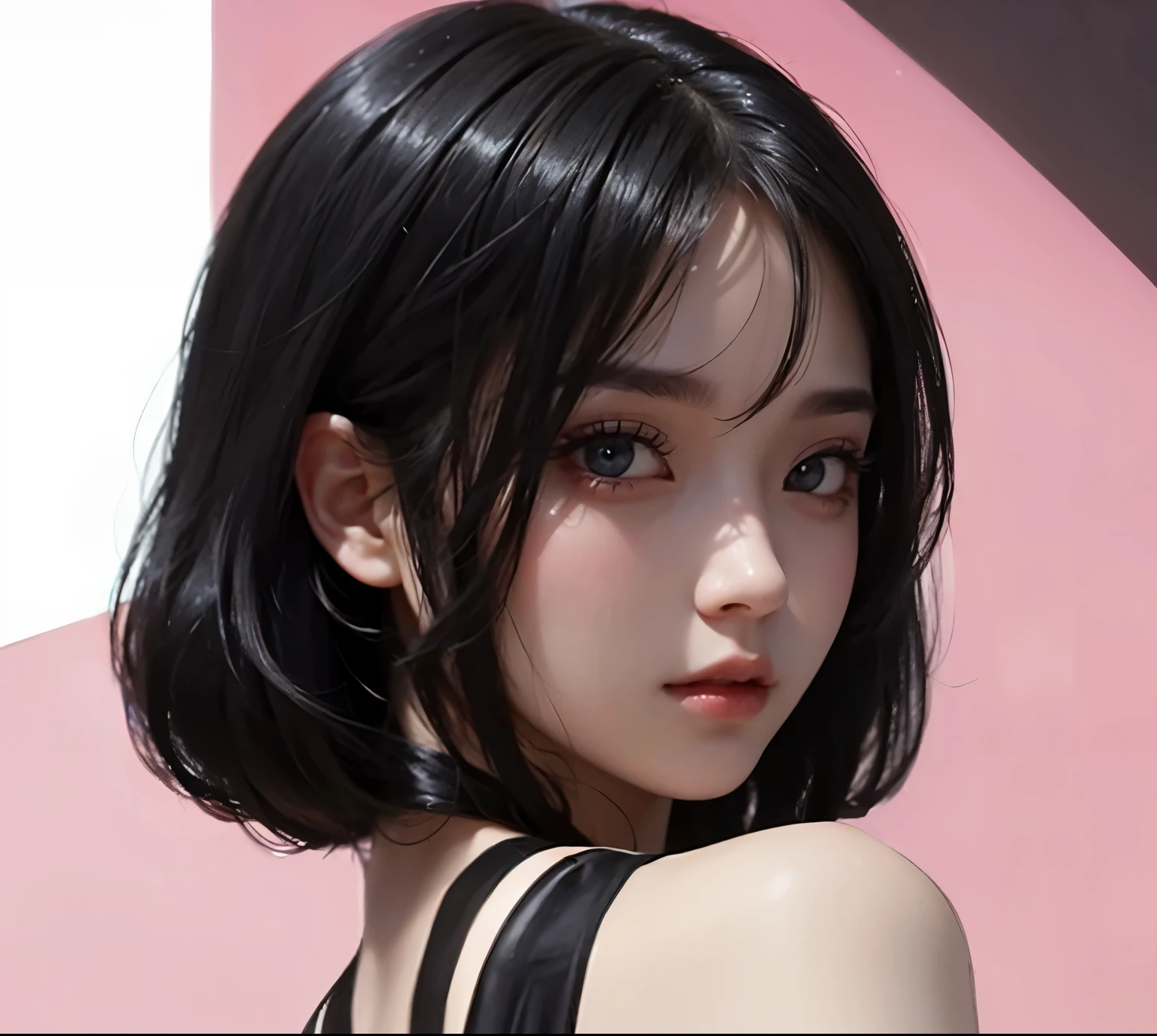 girl, side view, beautiful face, beautiful eye, high detailed real pupil, double eyelid, black color hair, high detailed real skin, high quality skin, professional lighting, real shadow, masterpiece,