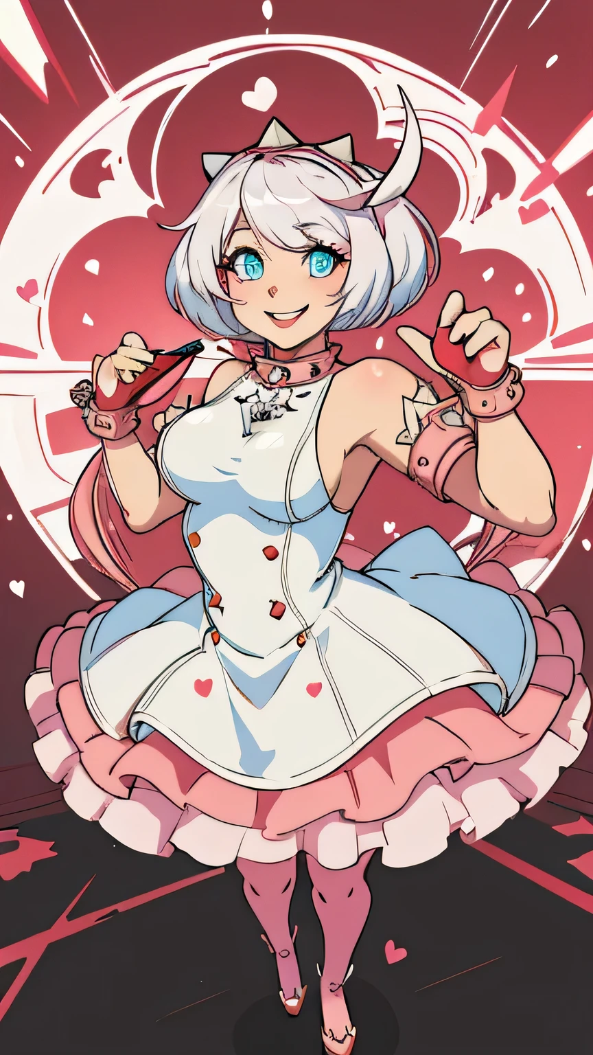 best quality,ultra-detailed,elphelt valentine,portrait,charming smile,detailed eyes,beautiful,vibrant colors,warm lighting, full body view,