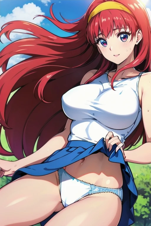 (Highly detailed beautiful face and eyes:1.2),(hold the pom pom:1.2),(laugh together),((big breasty whole body is sweaty))
beautiful feet,skirt lift,white panties,dynamic angle,redhead、yellow headband、transparent costume、
(highest quality,masterpiece:1.2),1 girl,looking at the viewer,
Natural light,hair blowing in the wind,beautiful detailed sky,