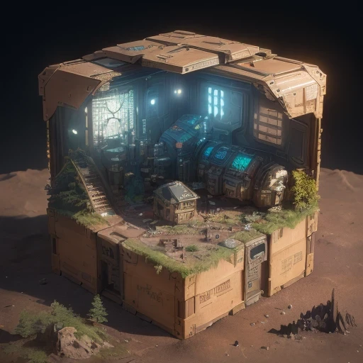 6598年Mars realistic model, (bifurcation, original photo, best quality, masterpiece:1.4),SteampunkCyberpunk6820 City,(CyberpunkMars light:1.3), Mars (related to land),(in a small nature box:1.3),Isometric, small nature, landscape on foundation,landscape,