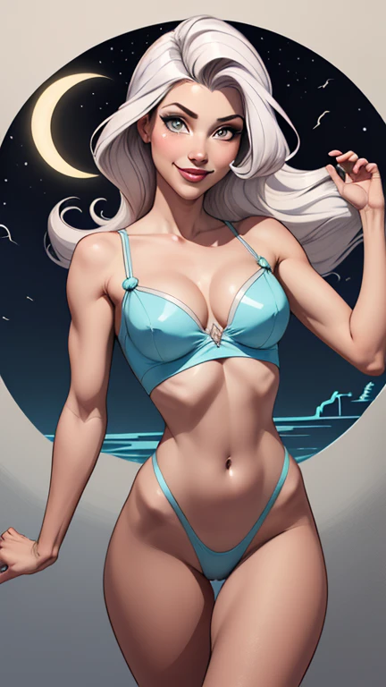 (estilo de desenho animado:1.2), Desenhos de (Luna amorosa), Sorriso, olhos perfeitos, rosto detalhado, fundo branco, pose divertida, olhar sedutor,Corpo inteiro , beautiful medium breasts and wonderful body cartoon style digital illustration. mulher jovem adolescente