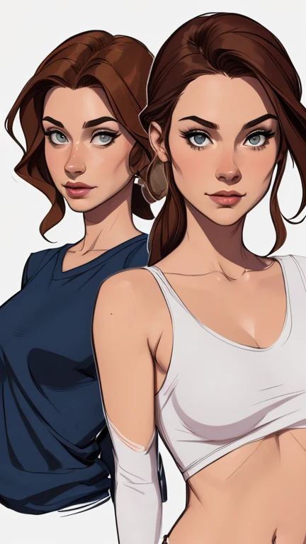 Turnaround sheet Personagem Lara croft imagem de corpo inteiro desenho animado de uma mulher .cartoon style illustration, estilo de arte dos desenhos animados, estilo de arte dos desenhos animados, digital illustration style, design de personagens altamente detalhado, arte digital detalhada fofa, City fan art, Design de personagens de retrato, beautiful digital illustration, retrato de alta qualidade, Arte em quadrinhos, mulher jovem. expression of sexual desire, tight-fitting tank top, black panties and sexy socks