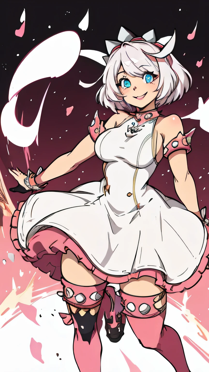 best quality,ultra-detailed,elphelt valentine,portrait,charming smile,detailed eyes,beautiful,vibrant colors,warm lighting, full body view,