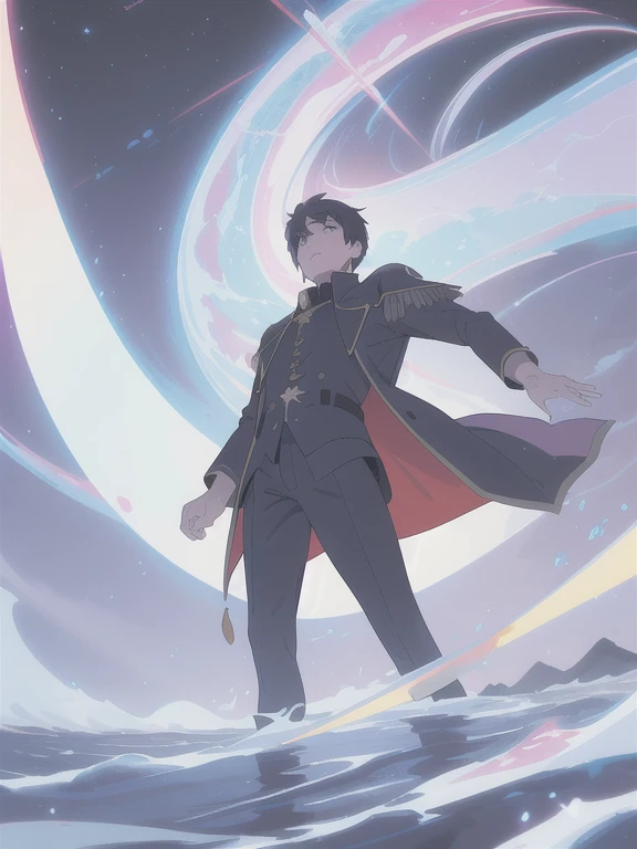 Magnus es un hombre adulto, maduro y musculoso, con una presencia imponente y una mirada penetrante. Su cabello oscuro como la noche cae en mechones ondulados sobre sus hombros anchos, framing his face marked by experience and determination. Sus ojos profundos reflejan la luz de la luna con destellos de intensidad, revelando un misterio oculto en su interior. Magnus viste un traje oscuro y elegante que resalta su imponente figura y su aura de autoridad.
Pose: "Maestro de las Sombras" - Magnus stands in the center of a magic circle drawn on the ground, with a serene but powerful expression on his face. A su alrededor, una burbuja arremolinada de luz del sol del arco iris lo envuelve, creating a mystical and captivating aura. Behind him, un submarino emerge de las profundidades, reflejando su imagen en un espejo flotante de vidrio. Sobre su cabeza, una aurora ilumina el cielo oscuro con colores vibrantes y brillantes, mientras el viento arremolinado agita su cabello y su capa negra. En el horizonte, a fantasy landscape spreads, con la luz de las estrellas brillando en un halo resplandeciente alrededor de su figura poderosa y majestuosa.