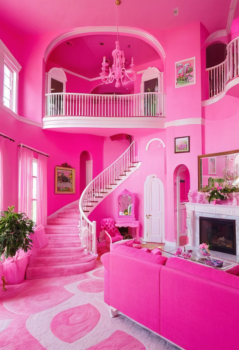 Inside a big pink dream house (furnitured)