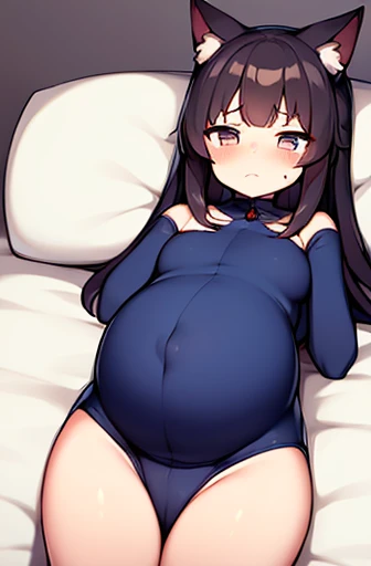 pregnant with many girls, Have cat ears,Pregnant, childbirth, work、A belly so huge that it can&#39;t exist in reality、Belly on the verge of bursting、Looks very painful、small face、Giant belly、Big belly、、masterpiece、embarrassed look、Are fat、Belly bigger than body、Exposed