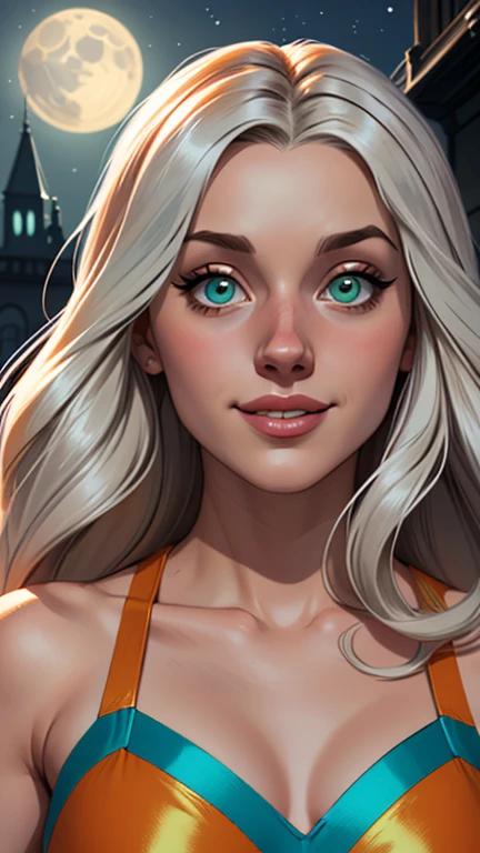 (estilo de desenho animado:1.2), Desenhos de (Luna Lovegood), Sorriso, olhos verdes perfeitos, rosto detalhado, fundo branco, pose divertida, olhar sedutor,Corpo inteiro usando o uniforme de sanserina, medium beautiful breasts and wonderful body Cartoon style digital illustration. mulher jovem adolescente