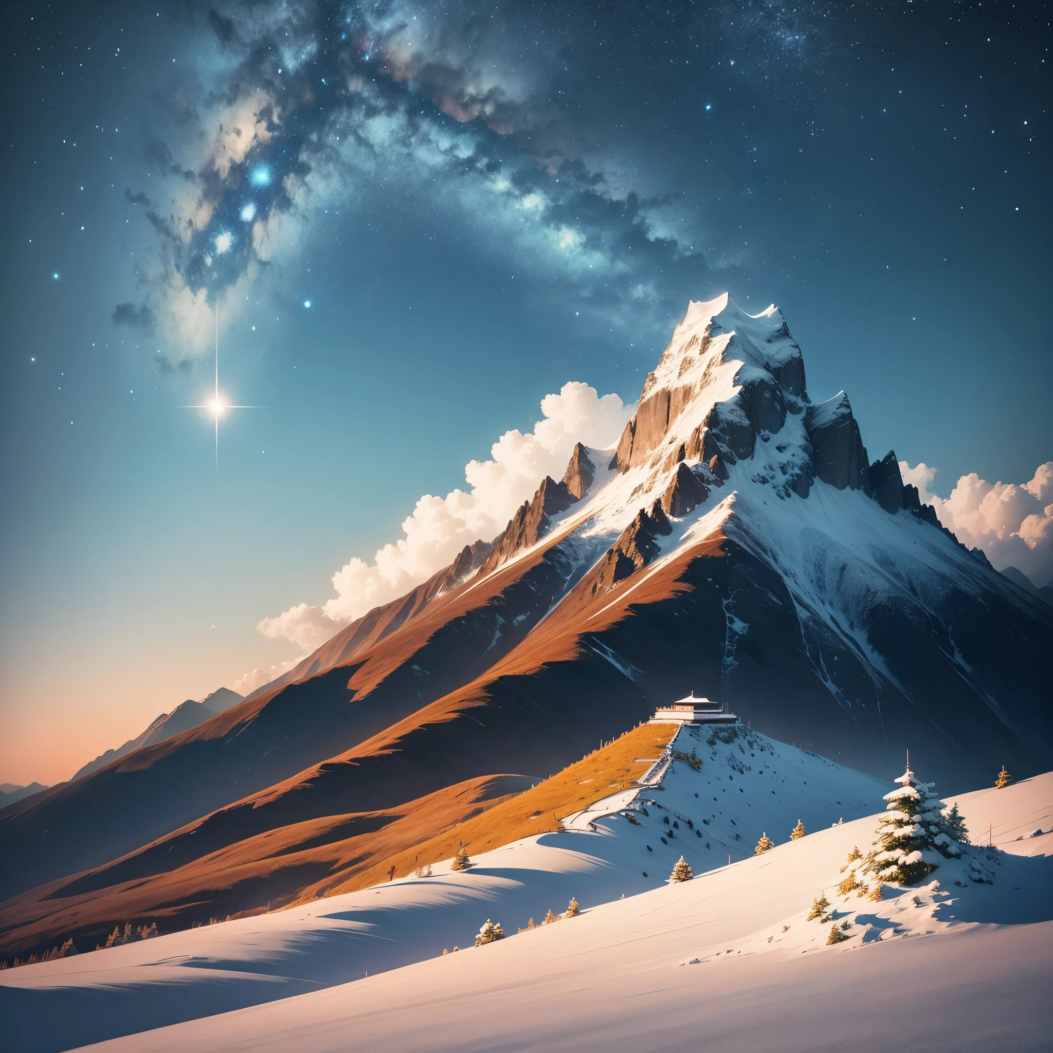 Grass Mountain,Star,no sun,漫天Star,Unobscured,There are no trees on the mountain,bright picture,flat