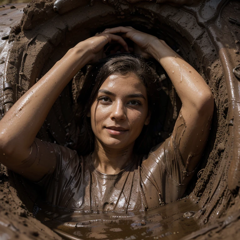 Technician half-buried in mud