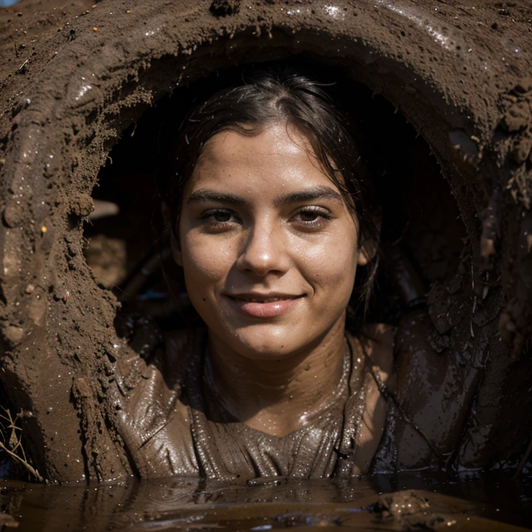 Technician half-buried in mud