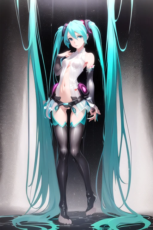 Hatsune Miku Vocaloid is so beautiful in just panties and bra, wet full body.