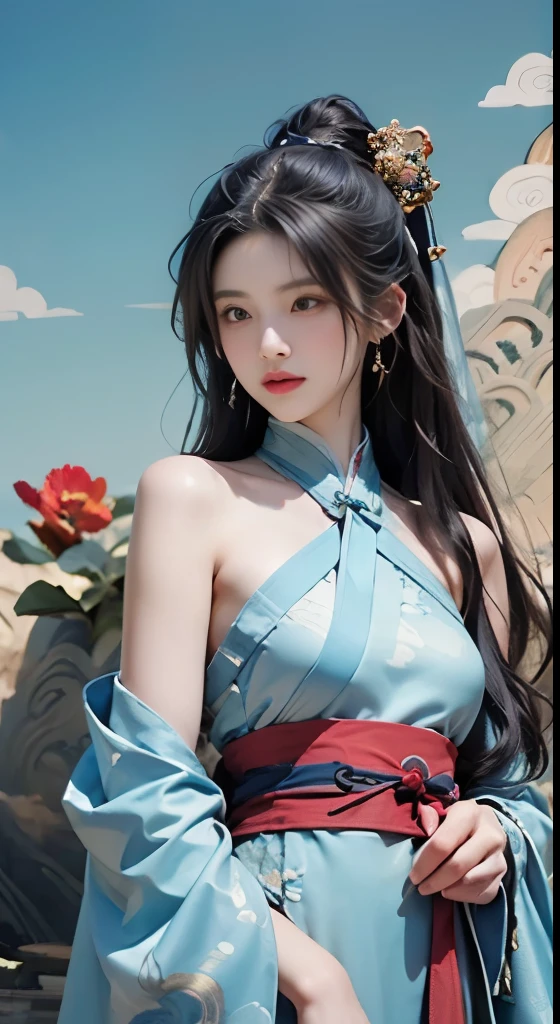 Zhong Fenghua, Gorgeous Hanfu, official art, unified 8k wallpaper, super detailed, Pretty and pretty, masterpiece, best quality, (Tangled, Tangled, Tangled), (fractal art: 1.4), (character center: 1.3), 1 girl, Dragon rapes girl, shoakking domineering chinese dragon, Detailed tap, black hair, long ponytail, China人, Off-the-shoulder style,, Very detailed, Dynamic angle, Denim lenses，Exposing leg skin, (Chaos in its most beautiful form), ethereal, (bright colors), oak, (half: 1.2), China, (Thangka Feitian: 1.5), (ribbon: 1.3), (Dream: 1.5), (hanfu: 1.5), China人 Dragon, China人 Phoenix, (Smile: 0.5), (China人 God), (masterpiece, top quality, best quality, Extreme details, highest detail, official art, Beauty and Aesthetics: 1.2), golden ratio, complete composition