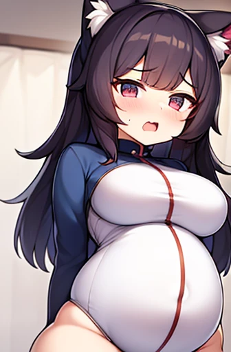 pregnant with many girls, Have cat ears,Pregnant, childbirth, work、A belly so huge that it can&#39;t exist in reality、Belly on the verge of bursting、Looks very painful、small face、Giant belly、Big belly、、masterpiece、embarrassed look、Are fat、Belly bigger than body、Exposed、big breasts