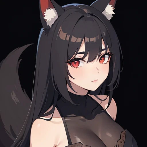 (best quality,4k,8k,highres,masterpiece:1.2),ultra-detailed,realistic,fox girl with red eyes and black long hair, black fox ears, and a fluffy black tail, dressed in black bra and underwear, standing against a dark background. The girl has a mysterious and alluring gaze, and the light is gently illuminating her beautiful face and emphasizing her long eyelashes. The overall color tone is dominated by deep and rich blacks, with a touch of vibrant red in her eyes that adds a sense of intensity to the image. The texture of the artwork resembles a detailed illustration, with every strand of hair and fur rendered with precision and meticulousness. The lighting creates a subtle play of shadows and highlights, enhancing the three-dimensional feel of the character and giving her a captivating and enchanting presence.