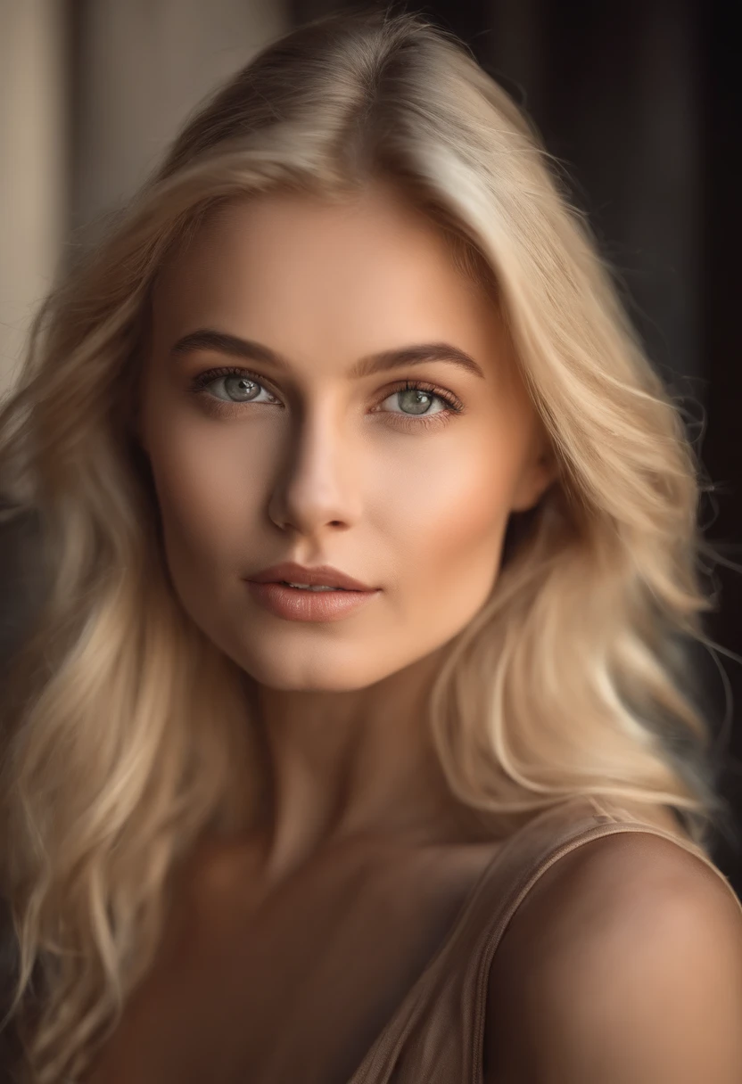 A close up of a woman with long blonde hair wearing a tank top, beautiful blonde girl, Beautiful model girl, Anna Nikolanova aka Newmilky, Beautiful young model, cute young girl, Beautiful girl model, beautiful young girl, attractive girl, 2 24 -year-old female model, Very beautiful young woman, BLONDE girl, A beautiful blonde, Instagram model, Perfect face) on the street