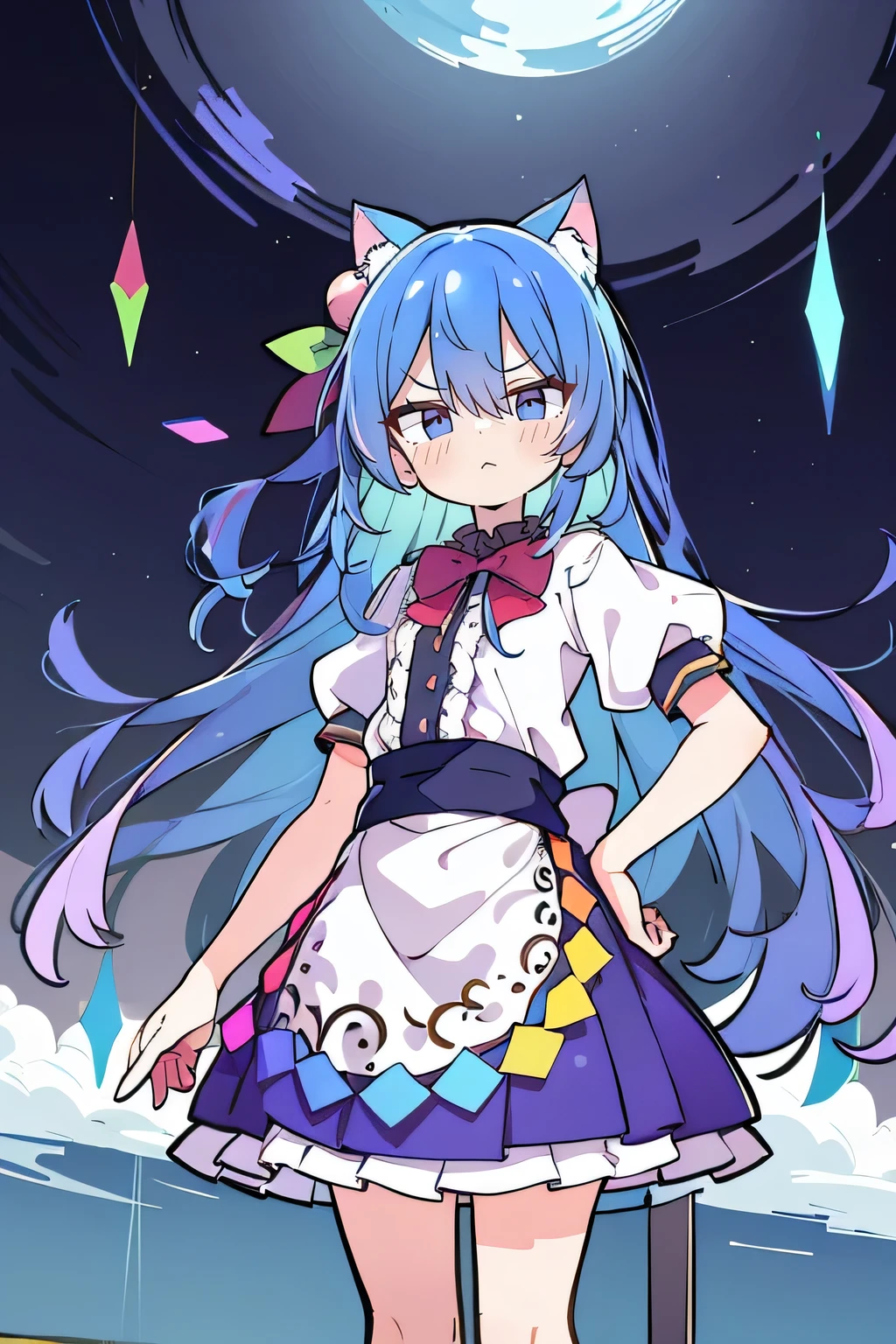 (masterpiece),best quality, expressive eyes, perfect face, 1girl,
Put your hands on your waist,fair, Gorgeous,Japanese cartoons,girl,lola,Hina Angel, blue hair, blue haired, floating clothes,Grab your waist, Grab your waist, hands on hips , hands on hips,sit, sit on ground, Legs on the ground, flat chest,cat ear,