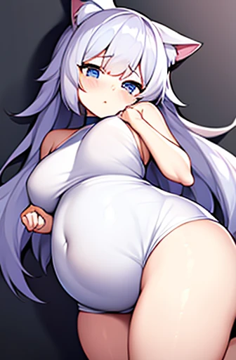 pregnant with many girls, Have cat ears,Pregnant, birth, work、A belly so huge that it can&#39;t exist in reality、Belly on the verge of bursting、Looks very painful、small face、Giant belly、Big belly、、masterpiece、embarrassed look、Are fat、Belly bigger than body、Exposed、big breasts