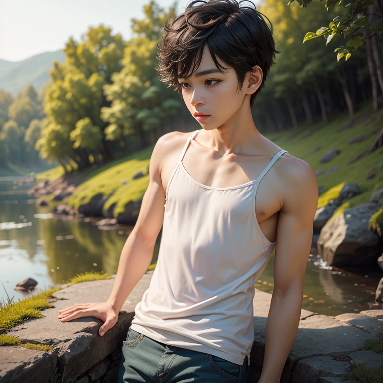 1boy, camisole, nature background