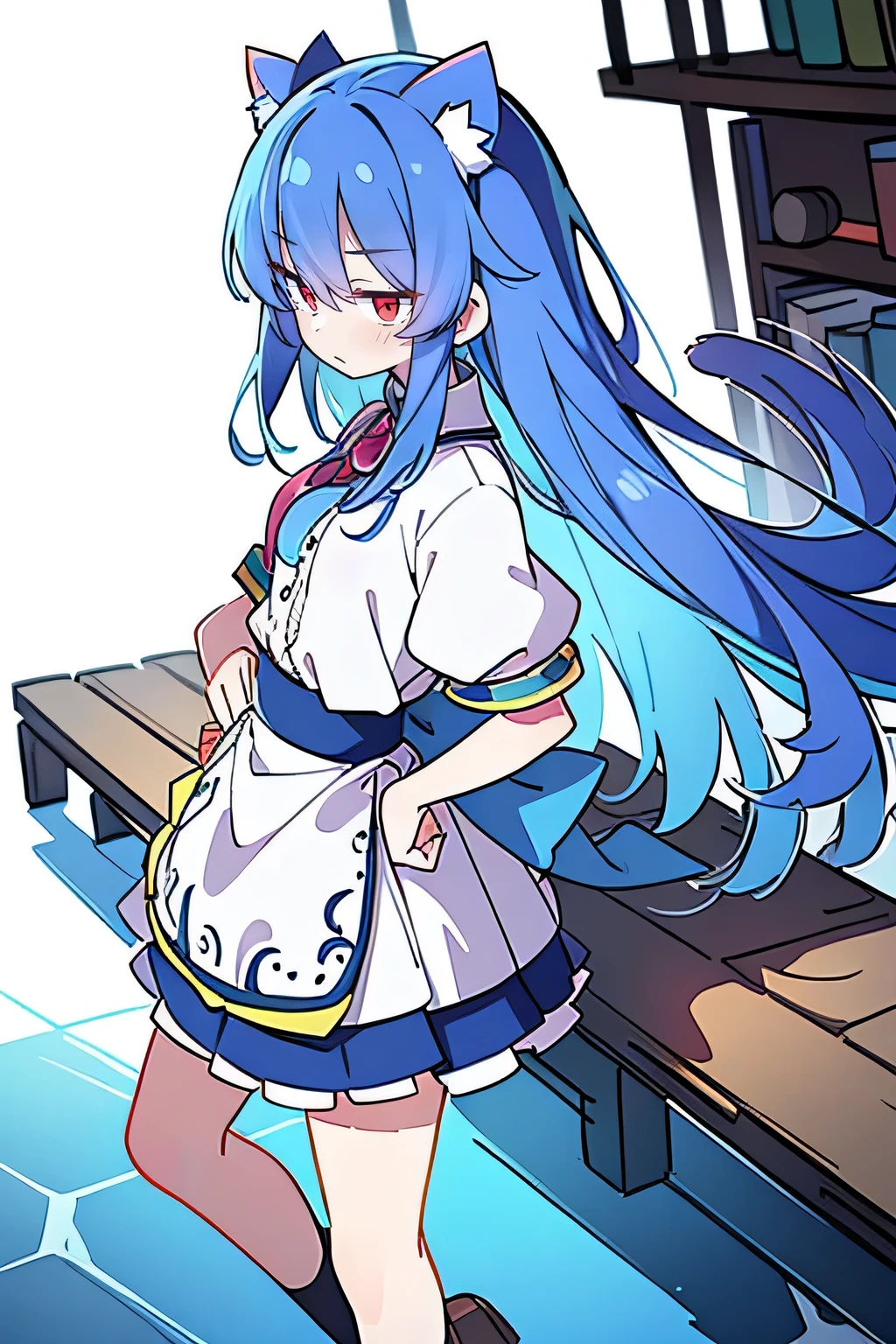 (masterpiece),best quality, expressive eyes, perfect face, 1girl,
Put your hands on your waist,fair, Gorgeous,Japanese cartoons,girl,lola,Hina Angel, blue hair, blue haired, floating clothes,Grab your waist, Grab your waist, hands on hips , hands on hips,sit, sit on ground, Legs on the ground, flat chest,cat ear,