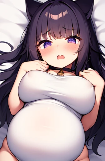 pregnant with many girls, Have cat ears,Pregnant, childbirth, work、A belly so huge that it can&#39;t exist in reality、Belly on the verge of bursting、Looks very painful、small face、Giant belly、Big belly、、masterpiece、embarrassed look、Are fat、Belly bigger than body、Exposed、big breasts