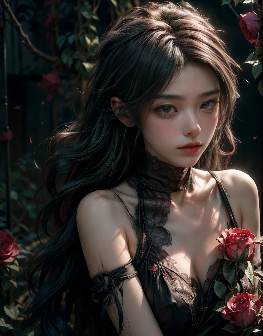 a teenage girlwith dark purple hair and shock hairstyle
, purple eyes, standing in a rural village, accompanied by a young girl with black long hair, both with perfect proportions, brilliant, cold expression,(best quality,4k,8k,highres,masterpiece:1.2),ultra-detailed,(realistic,photorealistic,photo-realistic:1.37),ghibli style scenery background,extremely detailed face,conjunctivitis,dramatic lighting