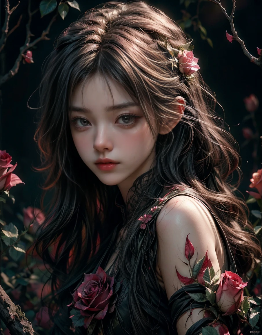 Positive Tip:
Featuring a young Norwegian woman，Create a picture of deep emotion、Visually stunning images, The face cracked like broken glass, Natural skin, In the Garden of Eden, Paired with delicate multicolored roses, Incorporate elements of abstract art，Convey the effect of broken glass, Convey broken memories and colored backgrounds with vibrant tones，to enhance the emotional impact, Including rose thorns dripping with blood, Adds to the overall aesthetic and evocative nature of the work, Ultra-detailed and complex elements, The dramatic atmosphere enhances the overall high quality and detail of this stunning work of art, josan gonzales（Josan Gonzalez）style of,