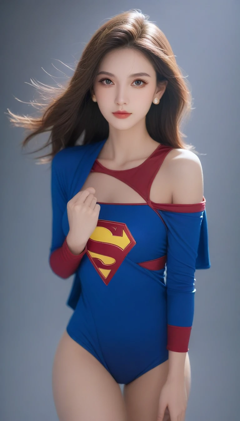 a close up of a woman in a superman costume posing for a picture, supergirl, ig model | artgerm, anime visual of supergirl, trending artgerm, extremely detailed artgerm, amouranth as a super villain, wojtek fus, power girl, style artgerm, superhero body, realistic anime 3 d style, artgerm style