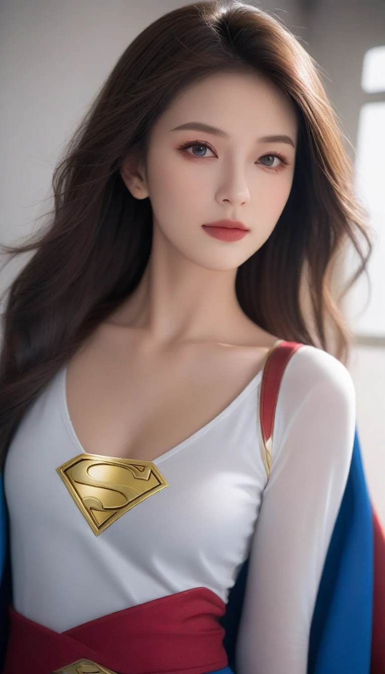 a close up of a woman in a superman costume posing for a picture, supergirl, ig model | artgerm, anime visual of supergirl, trending artgerm, extremely detailed artgerm, amouranth as a super villain, wojtek fus, power girl, style artgerm, superhero body, realistic anime 3 d style, artgerm style