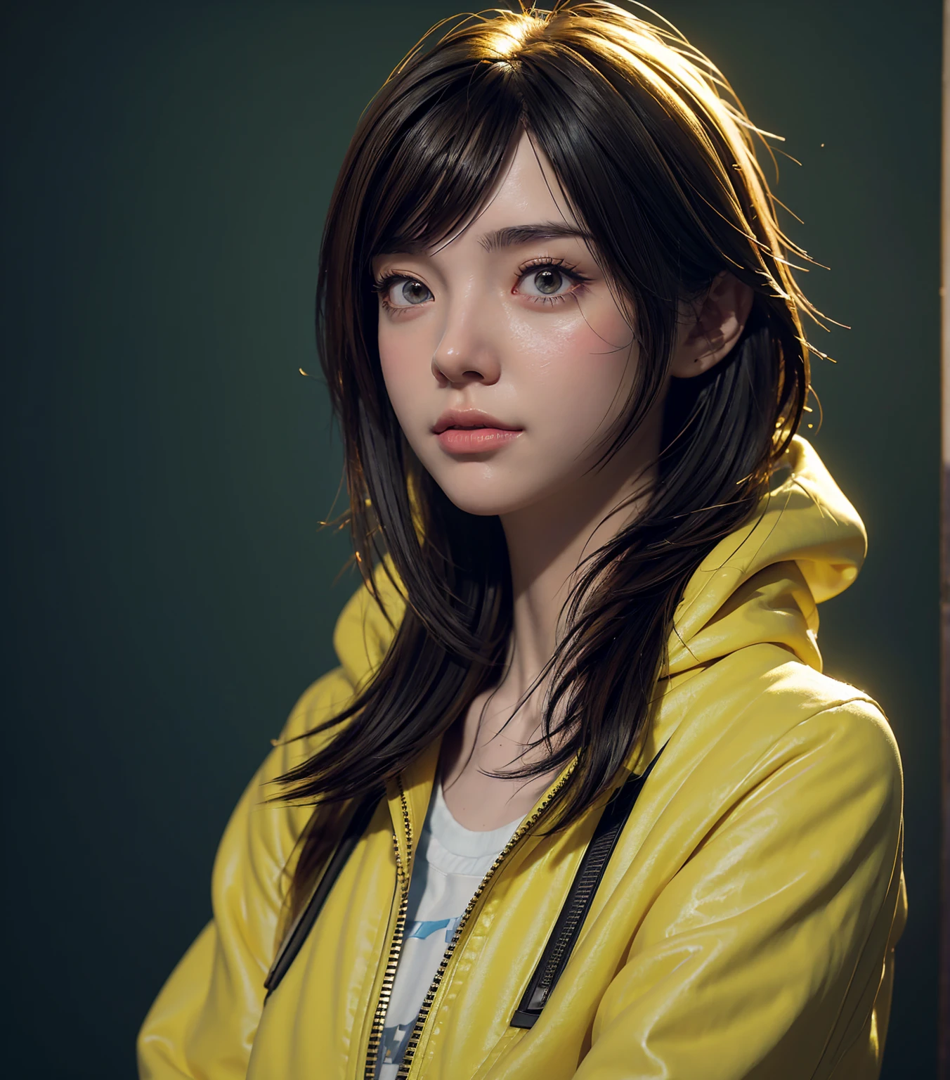 a close up of a person with a yellow jacket and a yellow hoodie, wojtek fus, 4k detailed digital art, portrait of max caulfield, anime style 4 k, realistic digital art 4 k, realistic digital art 4k, 4k highly detailed digital art, beautiful digital artwork, detailed digital anime art, epic digital art illustration, 8k hd wallpaper digital art