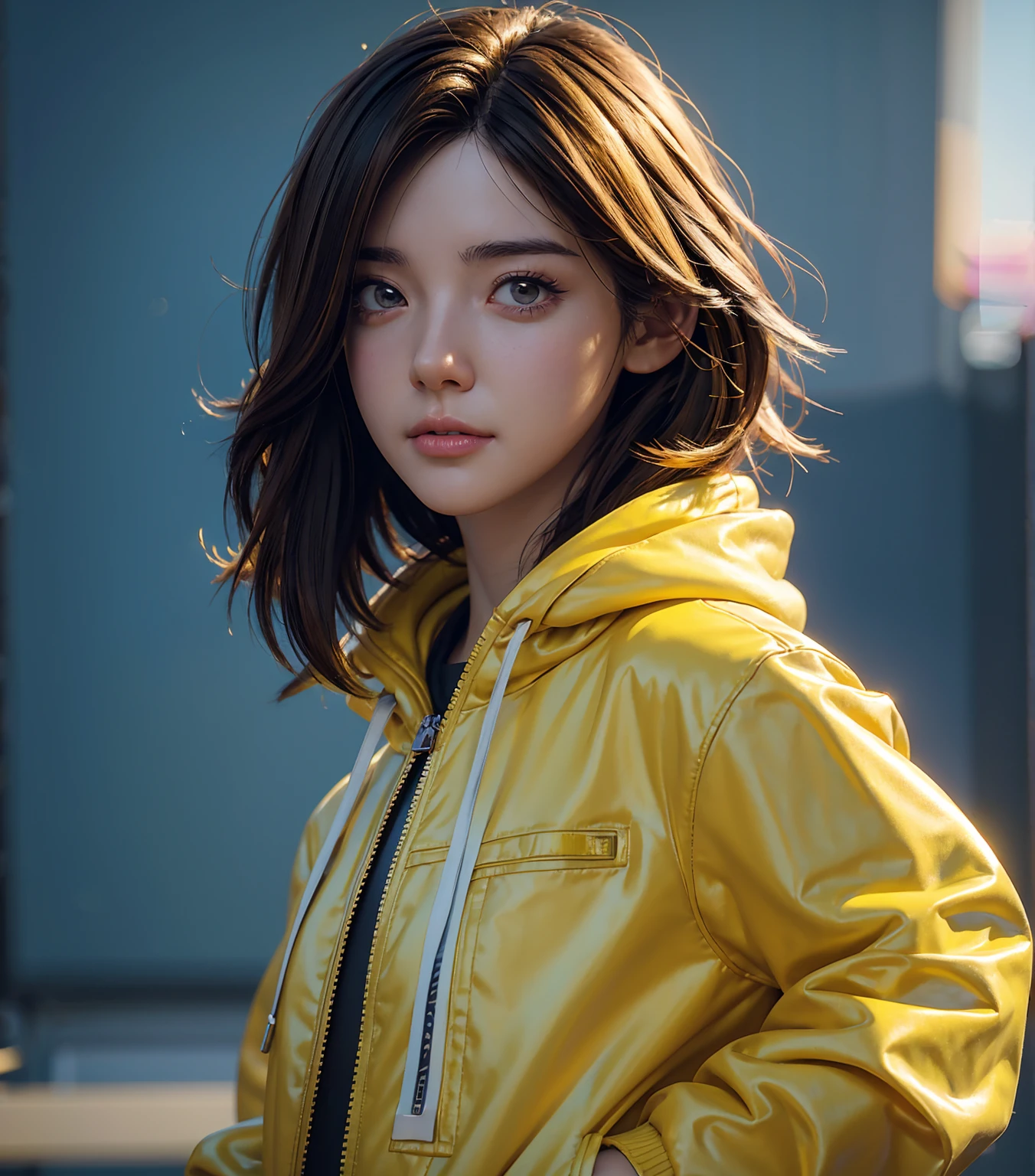 a close up of a person with a yellow jacket and a yellow hoodie, wojtek fus, 4k detailed digital art, portrait of max caulfield, anime style 4 k, realistic digital art 4 k, realistic digital art 4k, 4k highly detailed digital art, beautiful digital artwork, detailed digital anime art, epic digital art illustration, 8k hd wallpaper digital art