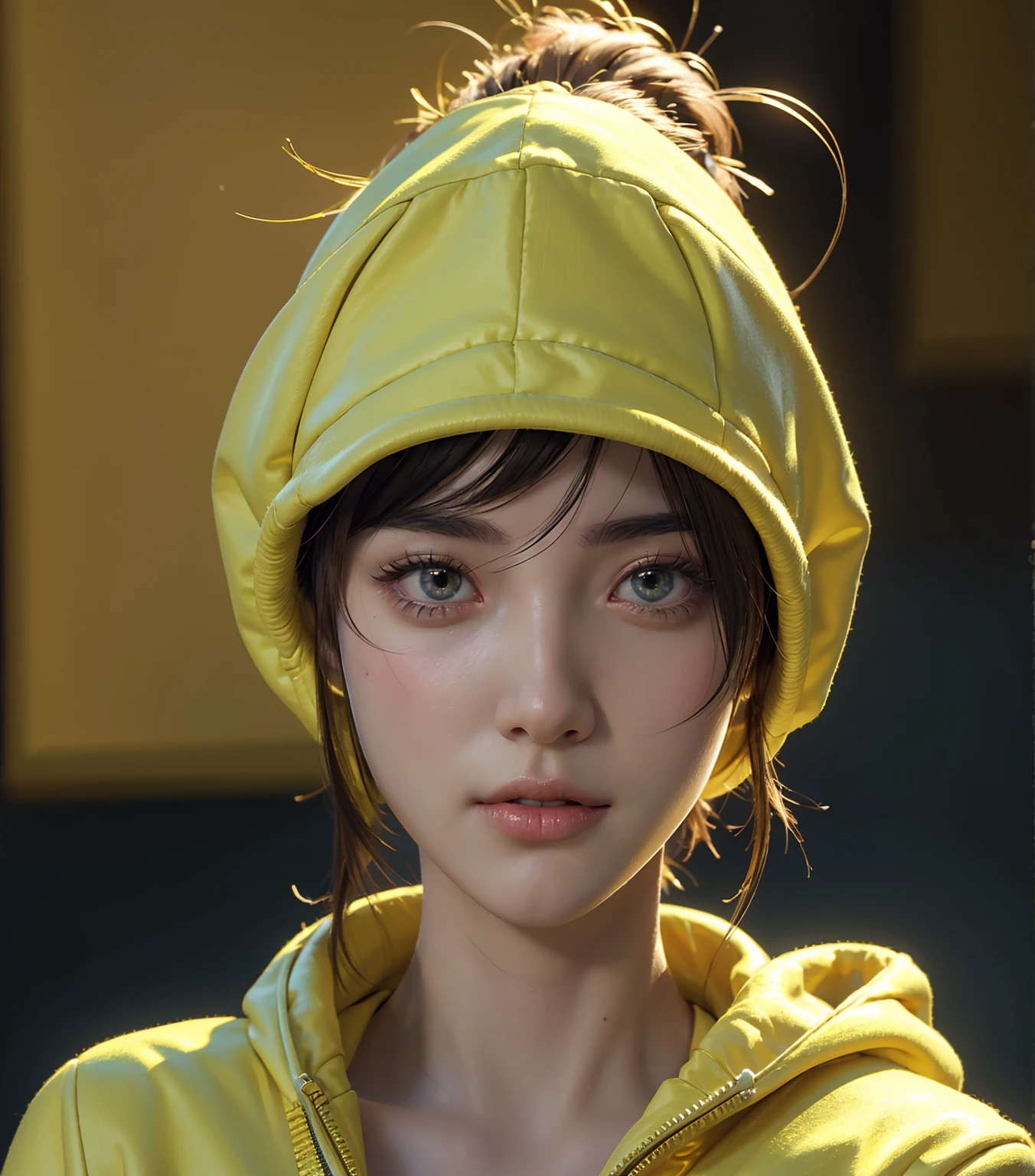 a close up of a person with a yellow jacket and a yellow hoodie, wojtek fus, 4k detailed digital art, portrait of max caulfield, anime style 4 k, realistic digital art 4 k, realistic digital art 4k, 4k highly detailed digital art, beautiful digital artwork, detailed digital anime art, epic digital art illustration, 8k hd wallpaper digital art
