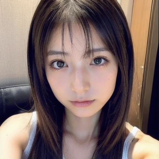 japanese woman、１８age、、morning、one&#39;s home、Selfie style、Upper body projection、Below average face、medium hair、face with makeup、old face、Ugly、Ugly、dark look