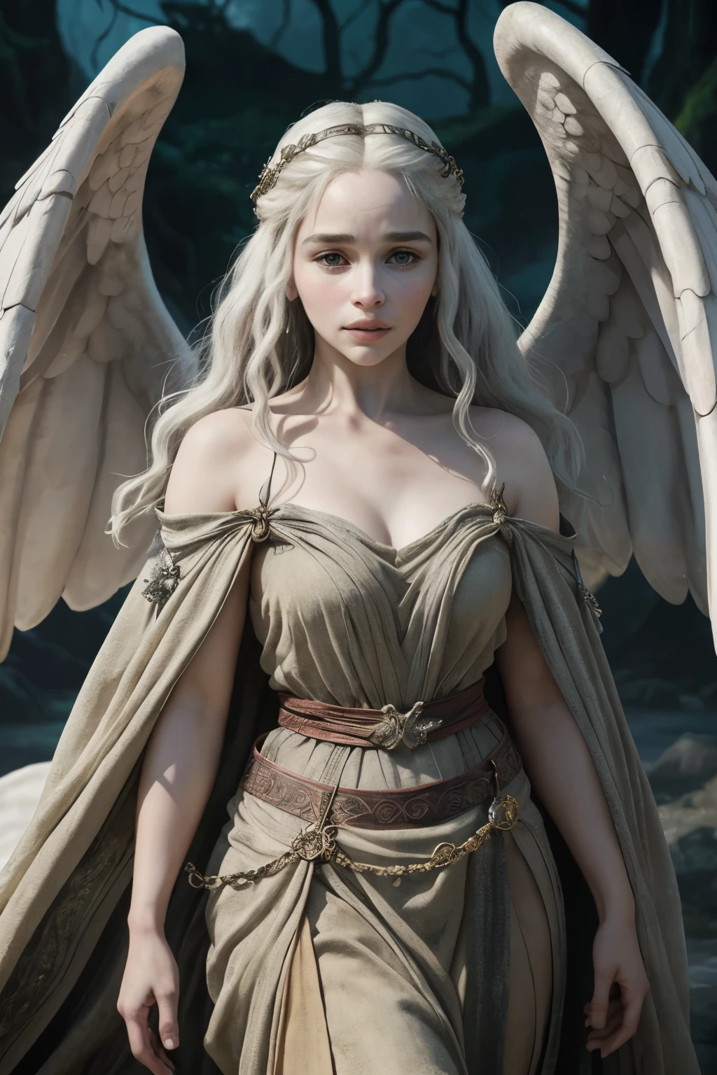 "Generate AI-powered artwork depicting Emilia Clarke as a mythical character, Her mysterious beauty is perfectly combined with elements of ancient mythology.. Imagine her in majestic outfits inspired by legendary goddesses and mythical beings.. Surround her with symbolic motifs, Incorporating elements of well-known mythology、Maybe I&#39;ll make a new one, Fantastic tales. Capturing the essence of Emilia Clarke as a timeless, otherworldly figure, Embodying the grace and strength of a mythical creature. To convey an atmosphere of magic and mythology、Uses a rich and captivating color palette. The final image is、It&#39;s supposed to be a visually compelling portrayal of Emilia Clarke as a modern mythological muse.。."