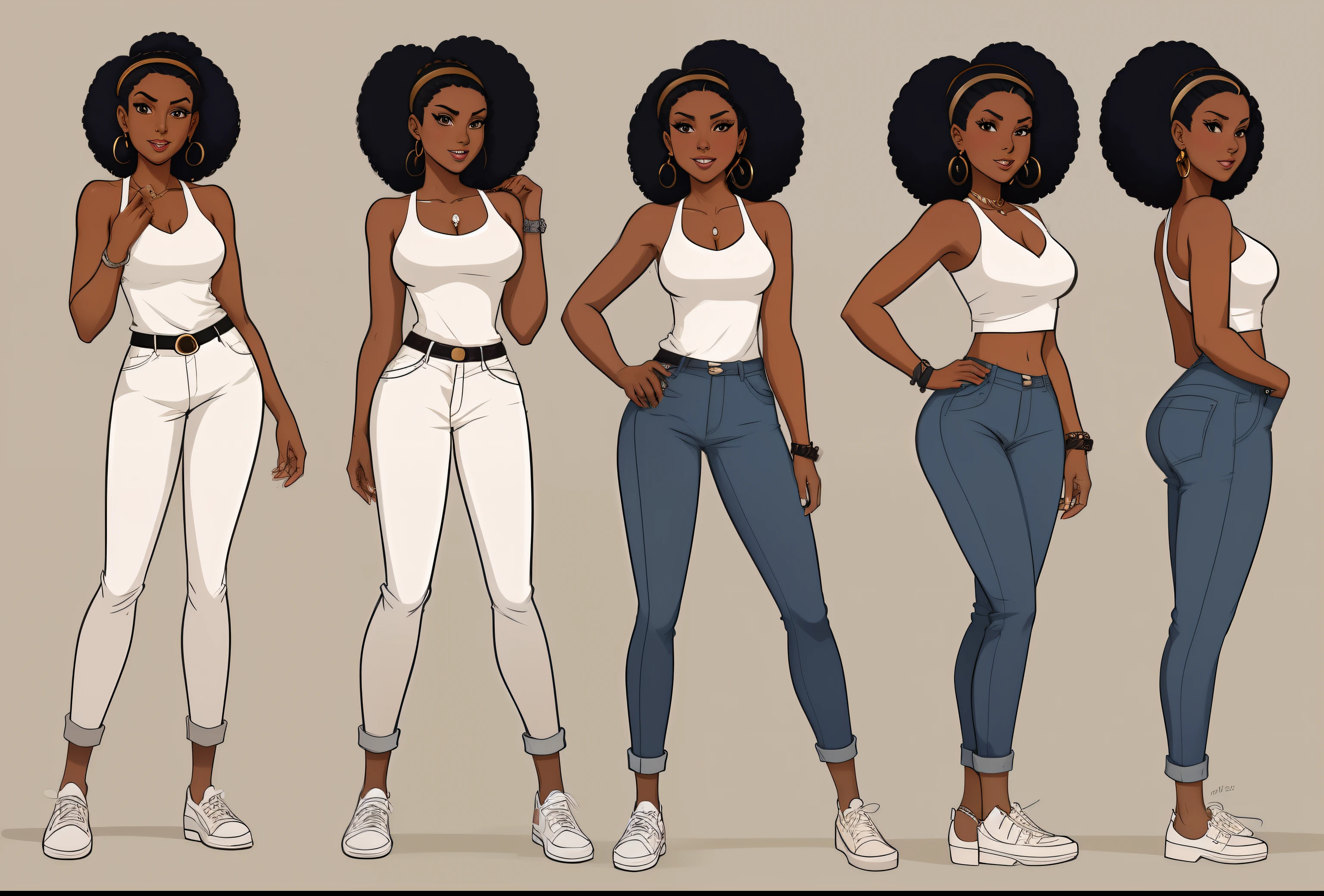 araffes d'une femme avec différents styles de cheveux et vêtements, Style artistique de dessin animé, conception de personnages de haute qualité, le personnage est dans sa pose naturelle, high quality model sheet, illustration de style dessin animé, style artistique de dessin animé, fashion reference sheet, retournement de personnage, character concept reference art, en style dessin animé, Reference photos of the artist pose, conception de personnages complets, Conception complète des personnages
