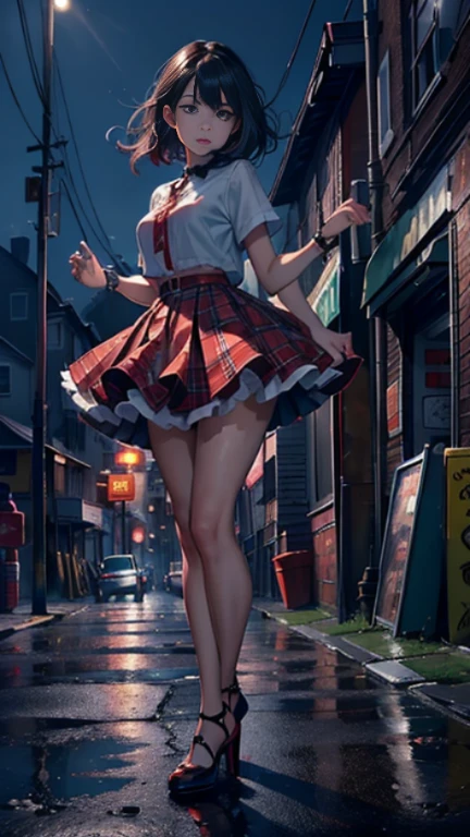 ((looking at camera in:1.2)),(approaching perfection:1.4),dynamic,(private parts showing vaginal area and vaginal hair),Sharp focus,hot and sensual dance, Lighting up,Vibrant brush strokes, Color bold,Be expressive, emotional, official art,Unity8k wallpaper,ultra-detailed,beautiful and beautiful,masterpiece,Best quality at best,1 girl,pretty eyes,The content is very detailed. ,dynamic,(very short skirt with ruffleedium:1.3),Chaos in its most beautiful form,Elegant, designs, vibrant colors,(Corner store,it's night,high heels shoe),8k,