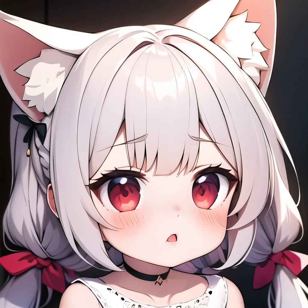 (masterpiece, best quality:1.2), Emoticon packages,red eyes,white hair,fox ears,pitiful,blush,bow your head