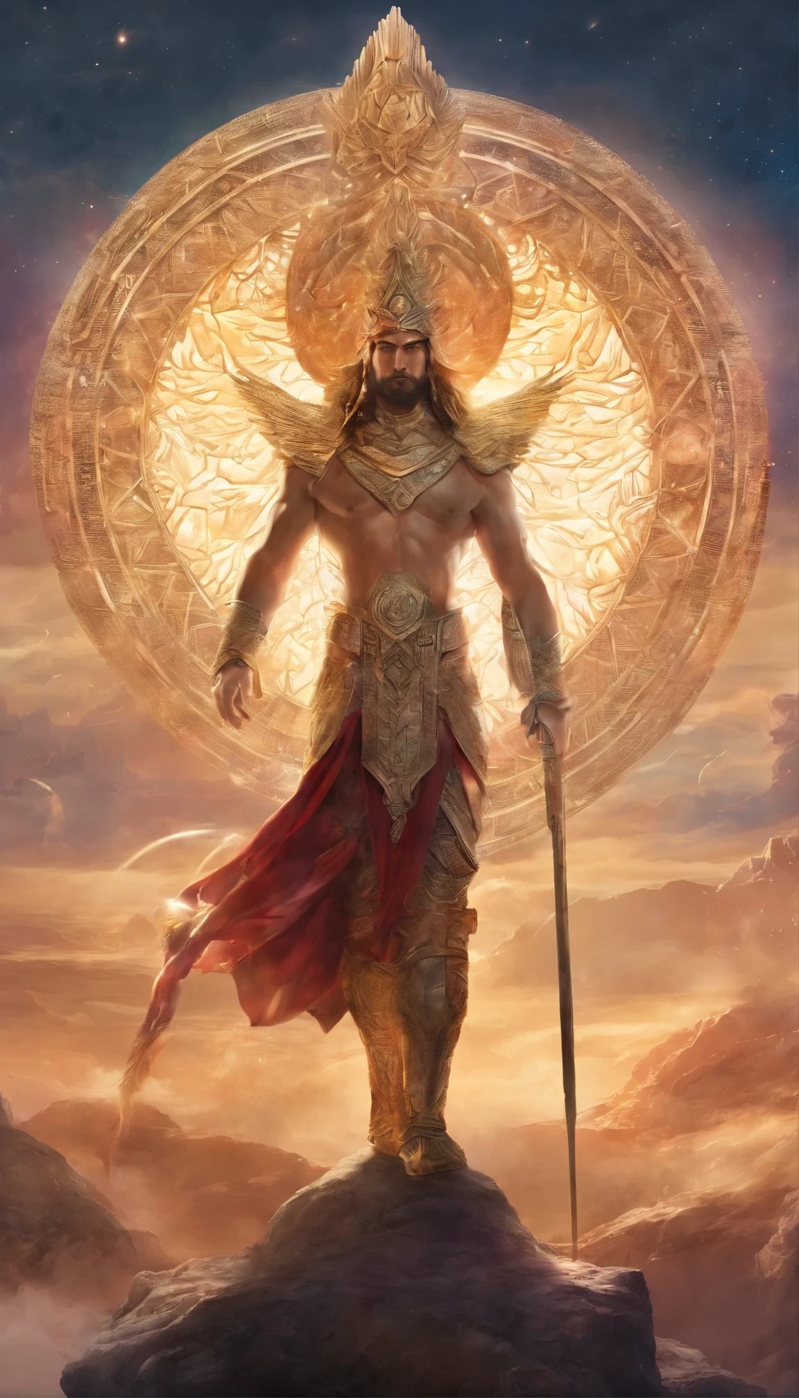 (((ANU))),Best Quality,Ultra-High Resolution,4K Detailed CG,Masterpiece,Sumerian Man,Wind God,((Sumerian God)),Sumerian Clothing,Sumerian Mythology,Aesthetics,Centered Camera