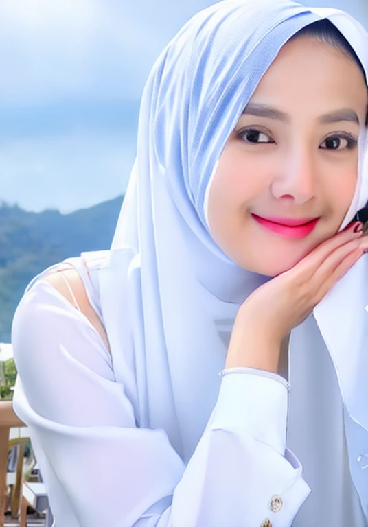 there is a woman wearing a hijab posing for a picture, hijab, malaysian, student, handsome girl, sakimi chan, lovely woman, with lovely look, she has a cute face, perfect expression, with a beautifull smile, slight cute smile, siya oum, with kind face, very clear picture, serena malyon, attractive girl, lovely smile, old picture